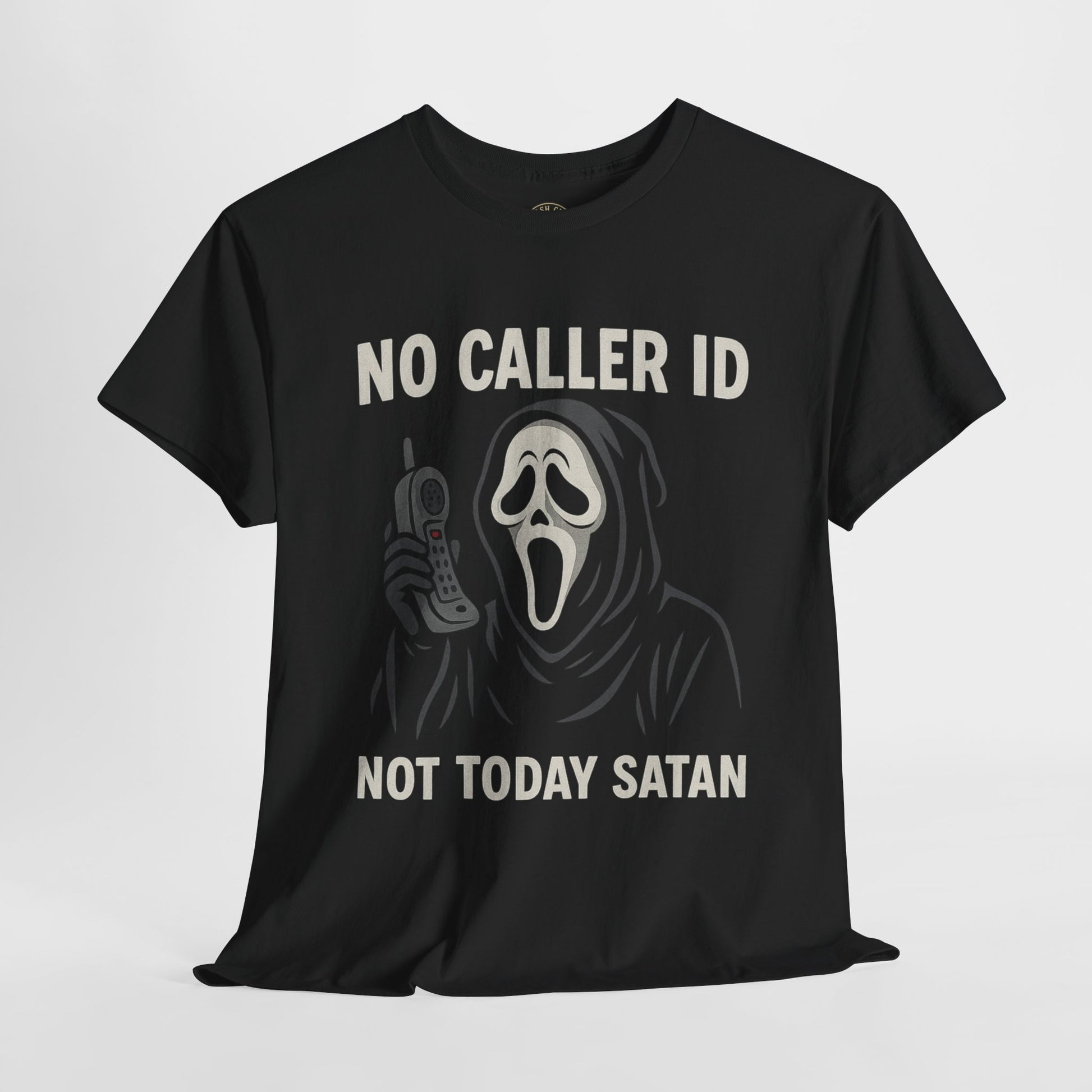 “No Caller ID Not Today Satan” Ghostface Parody Shirt – Funny Horror Graphic Tee – Gildan 5000