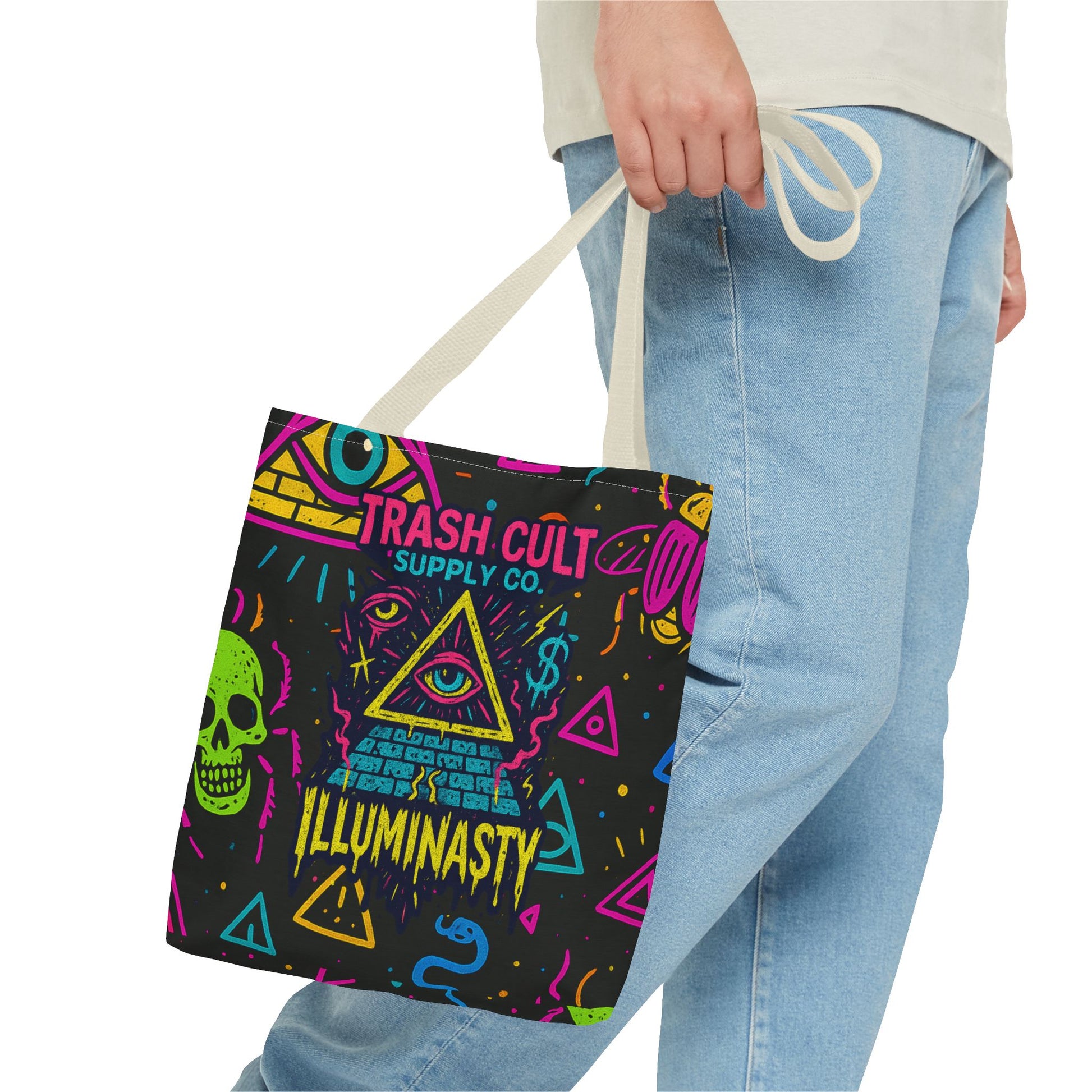 Illuminasty Drop Neon Tote Bag – All-Seeing Eye, Skulls & Symbols | Trash Cult Supply Co.