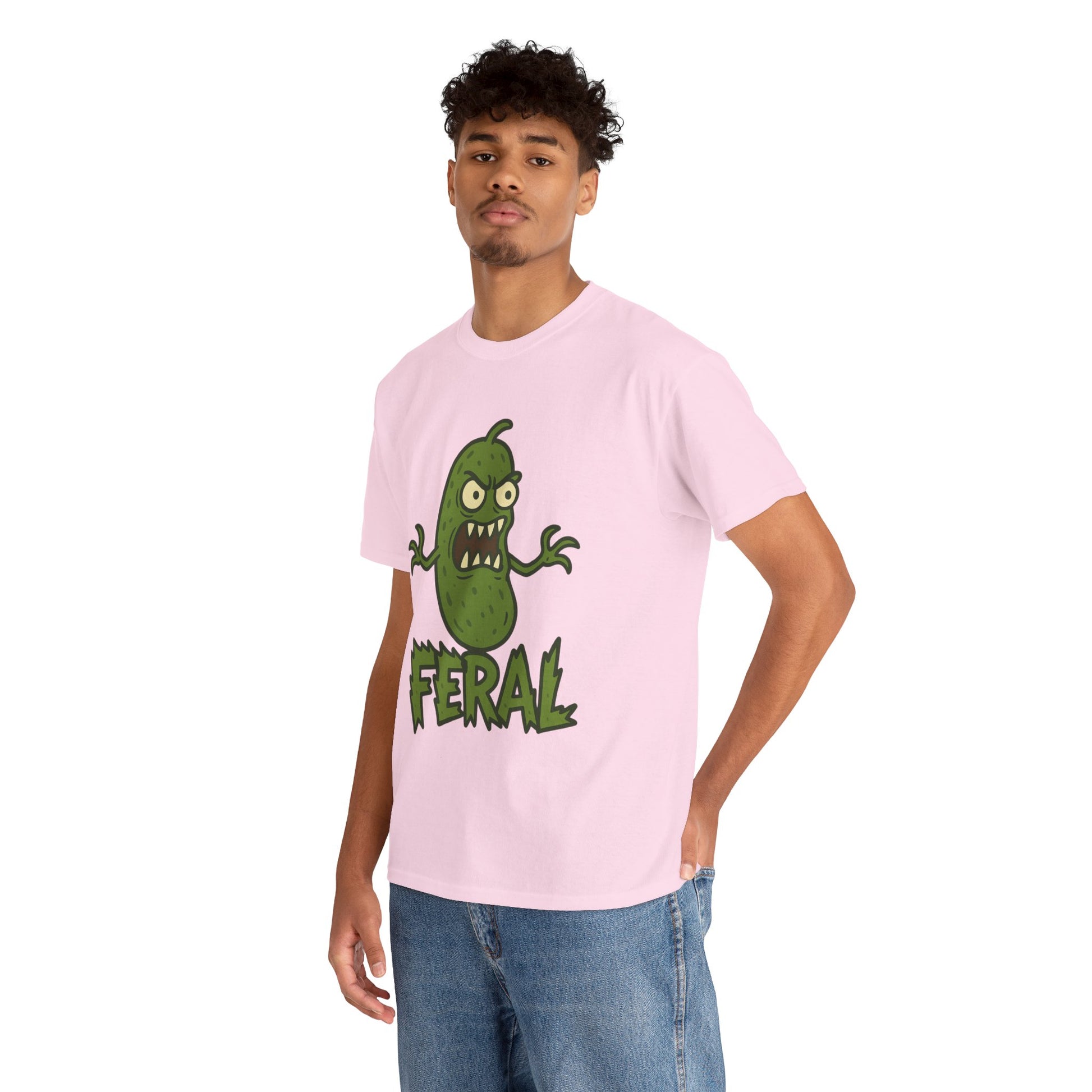 Feral Pickle Cartoon Tee – Trashcore Angry Pickle Shirt – Gildan 5000 Unisex Heavy Cotton