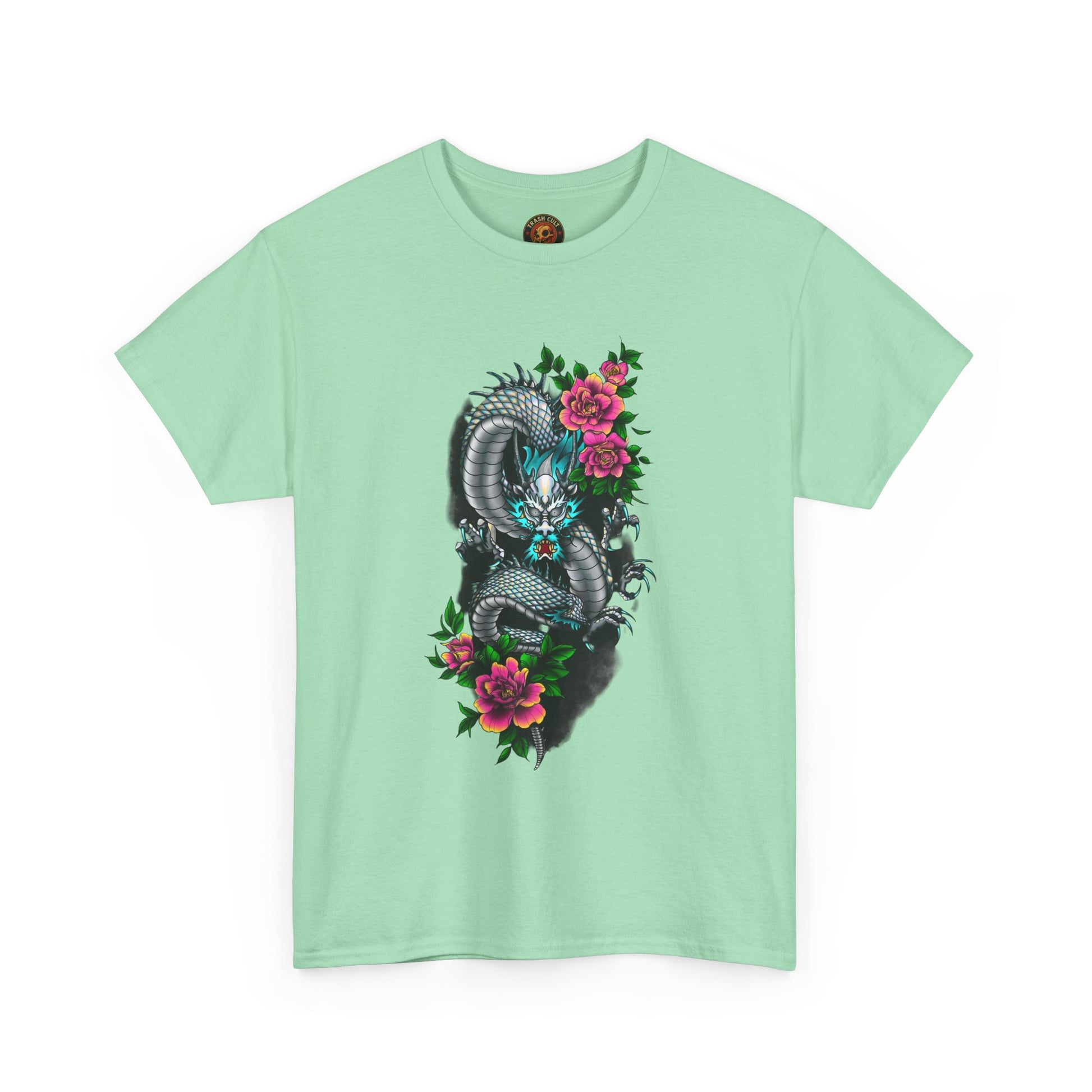 Mythic Dragon & Peonies Tattoo T-Shirt – Lara Davenport x Trash Cult Supply Co. Collab (Gildan 5000)