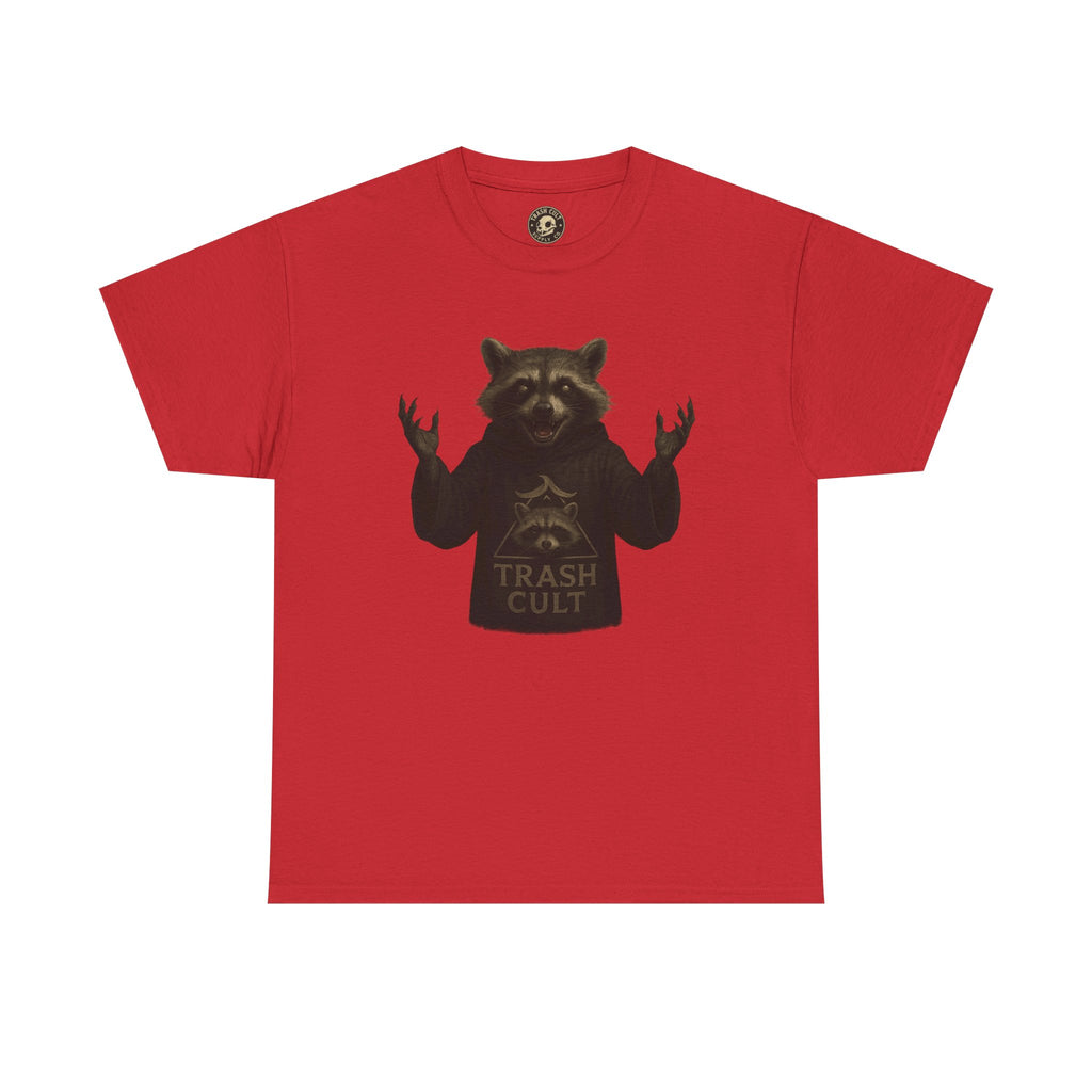 Raccoon Cult Leader Shirt – Trash Cult Unhinged Mascot Tee for Dark Fabrics | Gildan 5000
