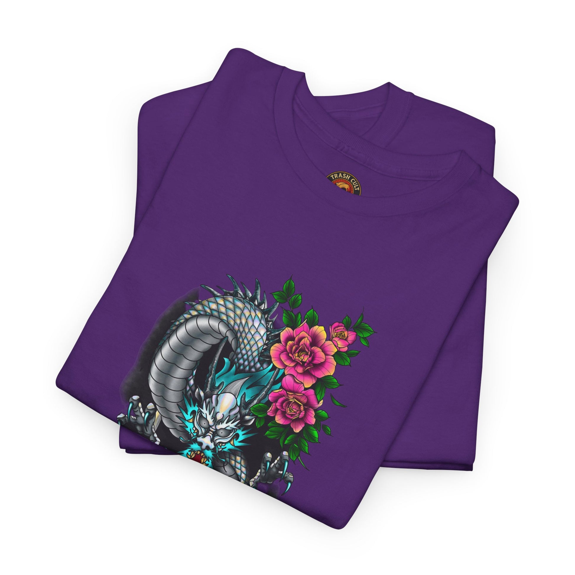 Mythic Dragon & Peonies Tattoo T-Shirt – Lara Davenport x Trash Cult Supply Co. Collab (Gildan 5000)