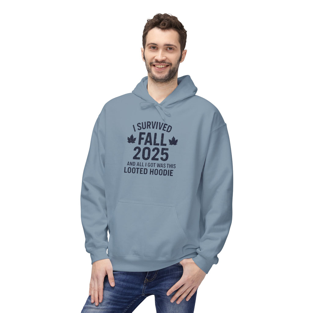 I Survived Fall 2025 Hoodie – Looted Hoodie Meme Sweatshirt – Fall of Humanity Collection – Trash Cult Supply Co.