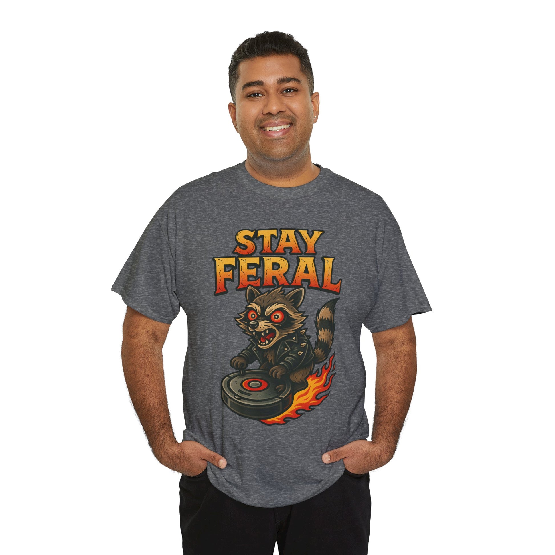 Stay Feral Roomba Raccoon T-Shirt – Bold New School Tattoo Style | Trash Cult Supply Co