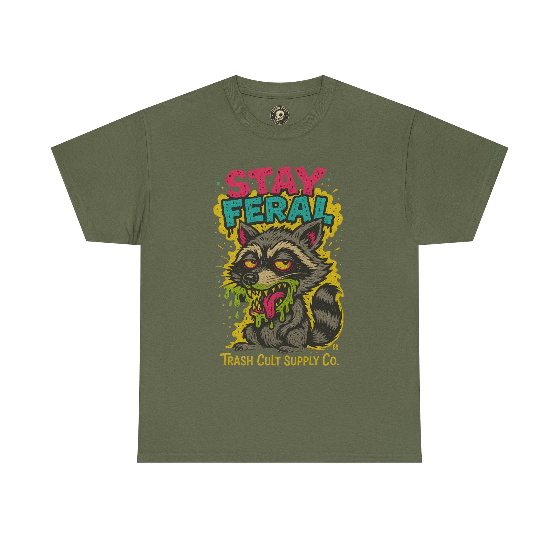 Stay Feral Raccoon Lowbrow Tee – Trash Cult Supply Co. | Gildan 5000