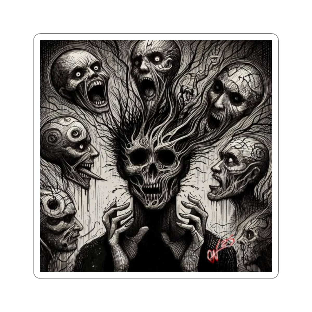 Xian Allen x Trash Cult Sticker – “Voices in the Void” | Screaming Skull Horror Kiss Cut Decal