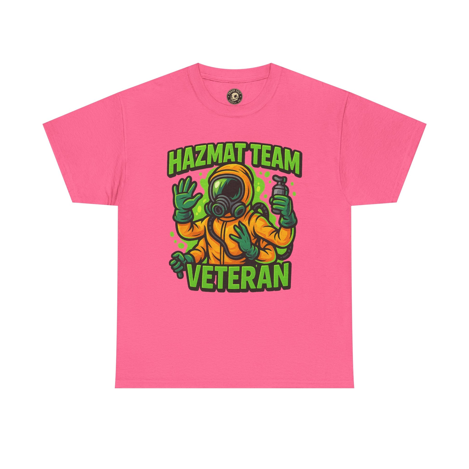 Hazmat Team Veteran T-Shirt – Neon New School Biohazard Graphic Tee | Gildan 5000 Sci-Fi Cotton Shirt