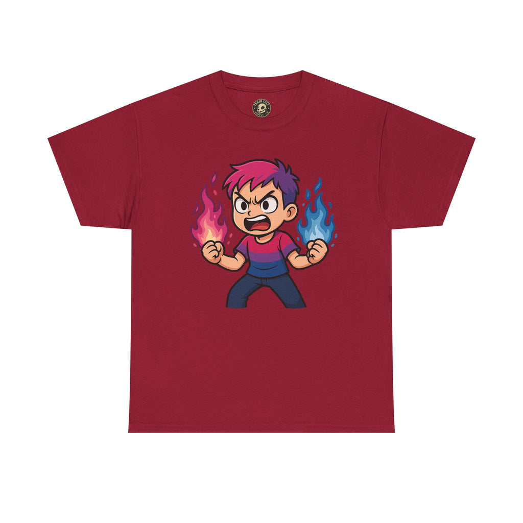 Bi-Furious Cartoon Pride Tee – Unisex Heavy Cotton Shirt for Gamers, Comic Fans & LGBTQ+ Allies