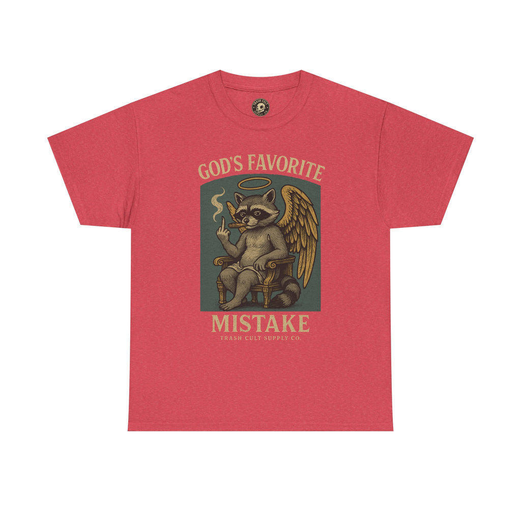 God’s Favorite Mistake Shirt – Raccoon Angel Flipping the Bird by Trash Cult Supply Co.