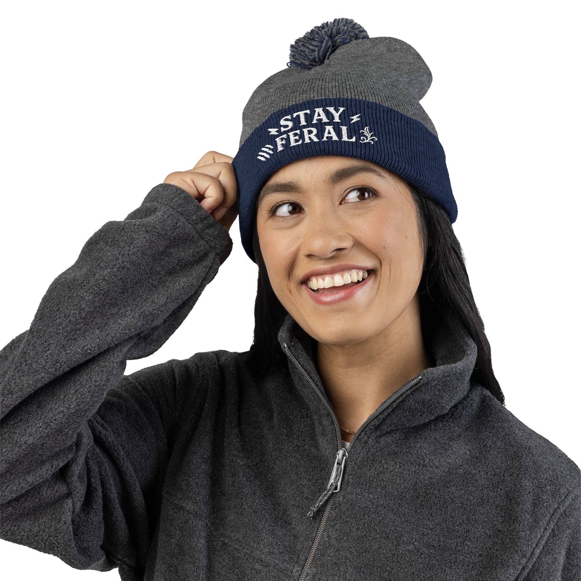 Stay Feral Pom-Pom Knit Cap, Cozy Winter Beanie, Embroidered Hats for Adventurers, Gift for Outdoorsy Friends, Stylish Cold Weather [...]