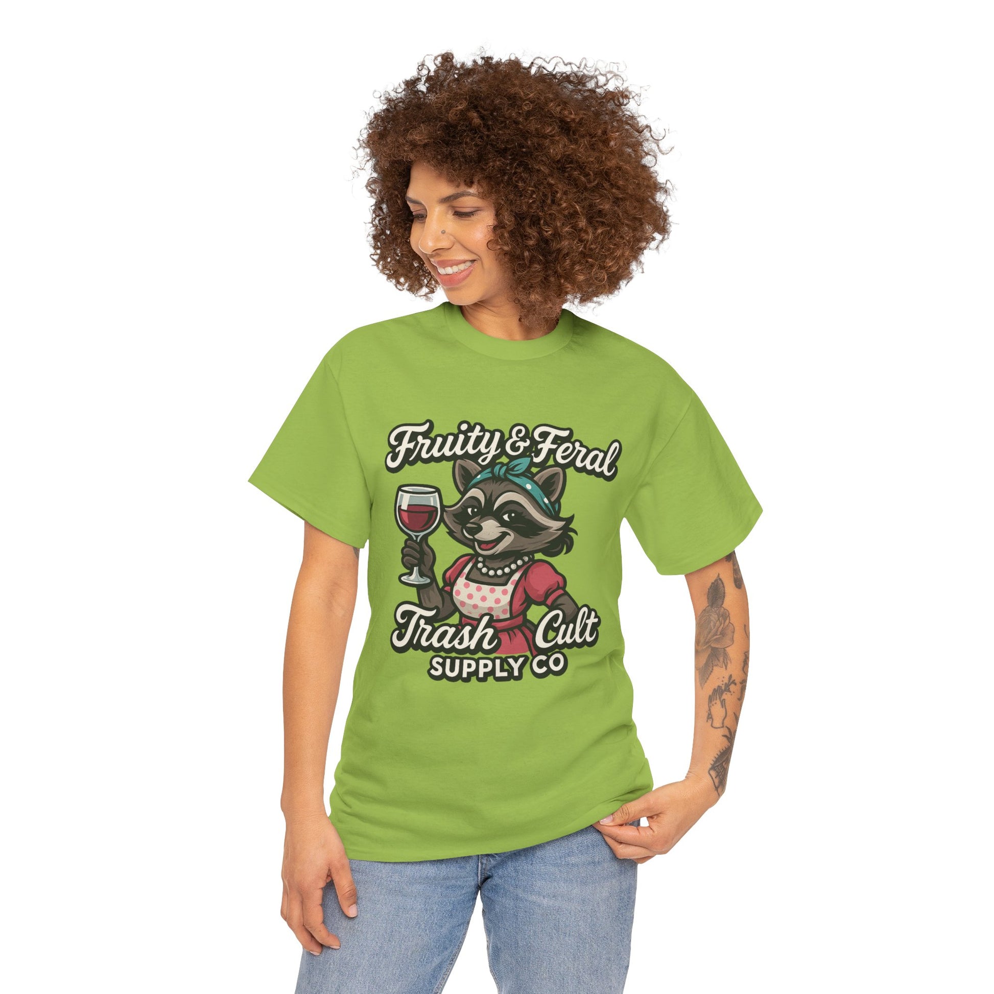 Fruity & Feral Raccoon Housewife Tee – Trash Cult Supply Co. on Gildan 5000