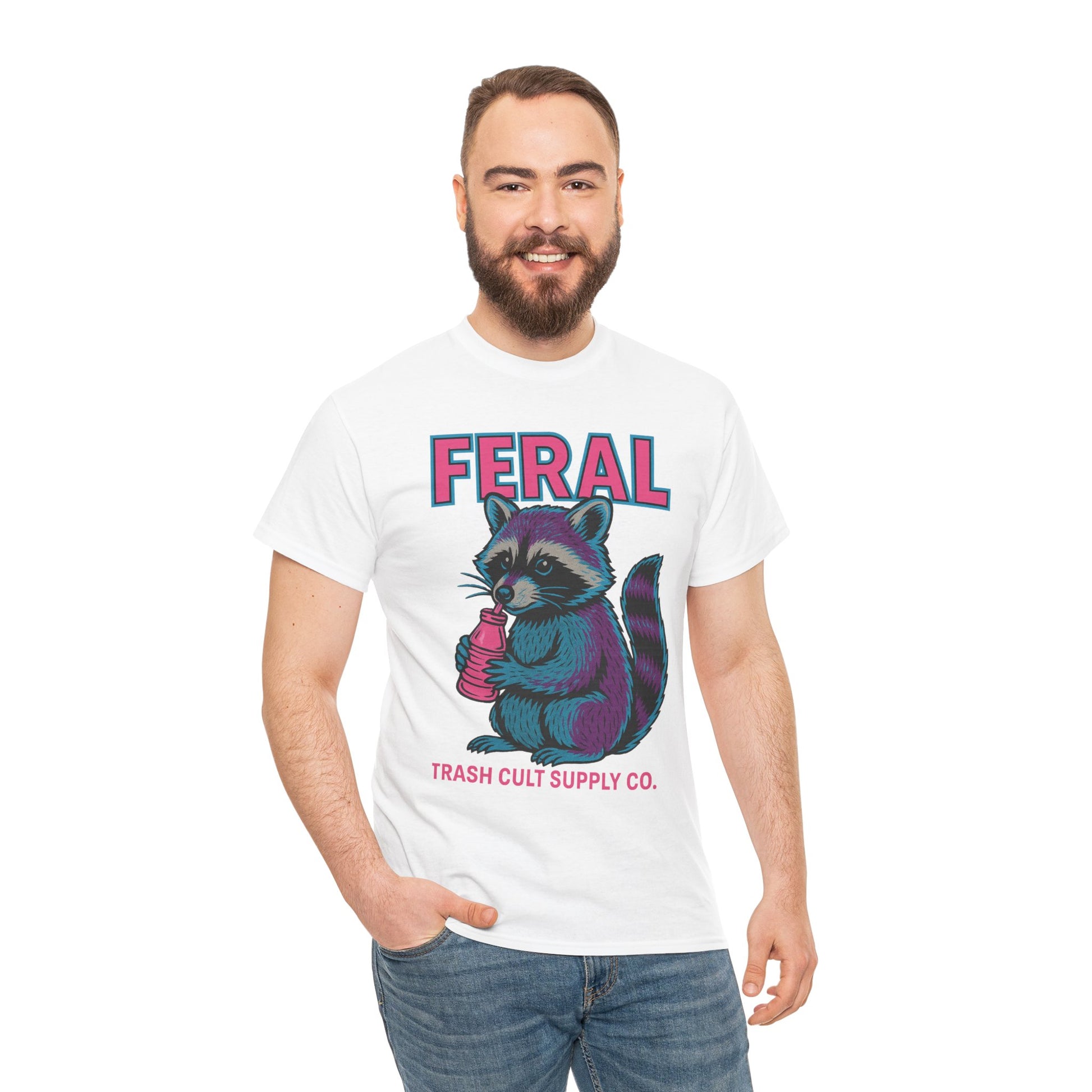 FERAL Raccoon 80s Retro Shirt – Trash Cult Supply Co. – Gildan 5000 Tee