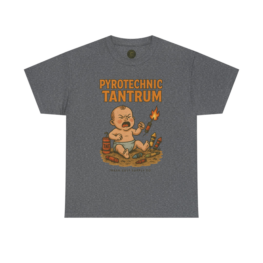 Pyrotechnic Tantrum T-Shirt – Explosive Baby Humor Graphic | Trash Cult Supply Co. | Gildan 5000 Tee
