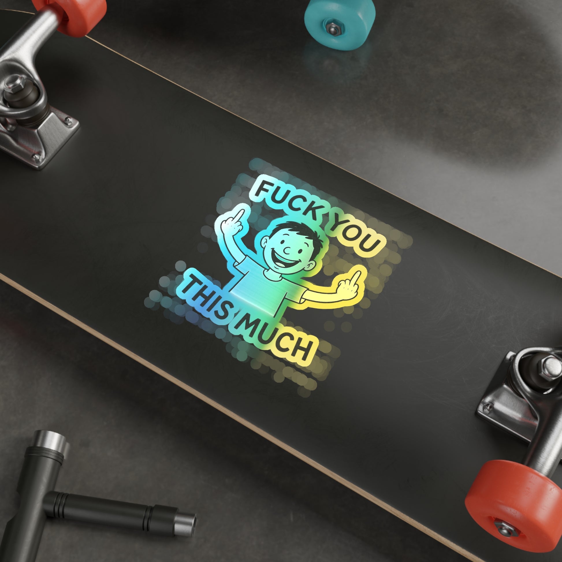 “Fuck You This Much” Middle Finger Cartoon Sticker – Holographic / Kiss Cut