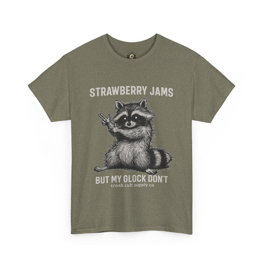 Strawberry Jams But My Glock Don’t Raccoon Shirt – Trash Cult Supply Co. Gildan 5000 Tee