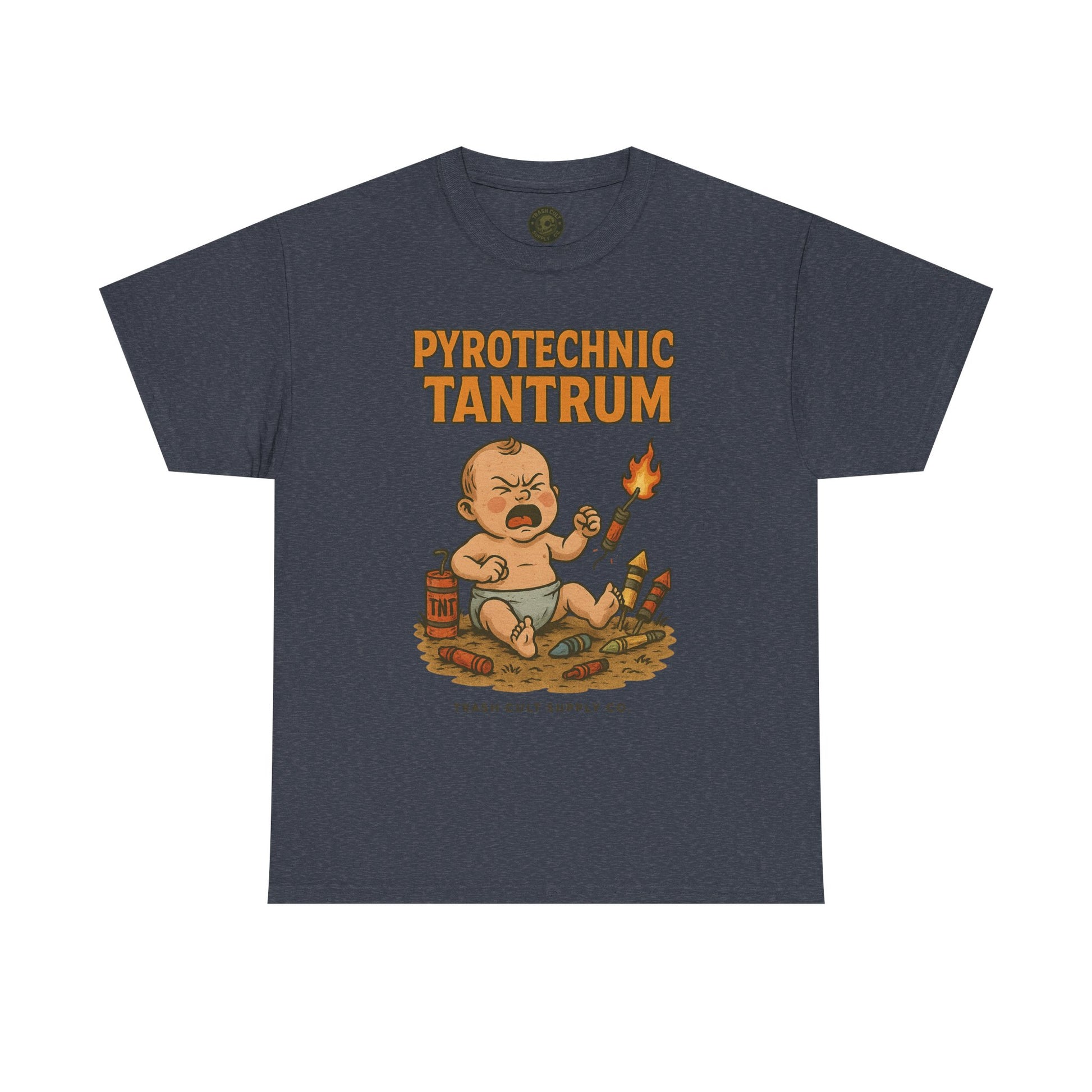 Pyrotechnic Tantrum T-Shirt – Explosive Baby Humor Graphic | Trash Cult Supply Co. | Gildan 5000 Tee