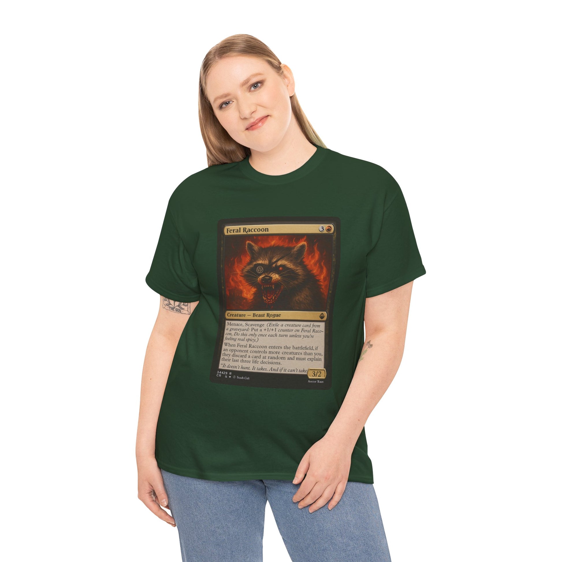 Feral Raccoon Magic Card Shirt – MTG-Inspired Beast Rogue Tee, Trash Cult Creature Card, Gildan 5000 Unisex T-Shirt