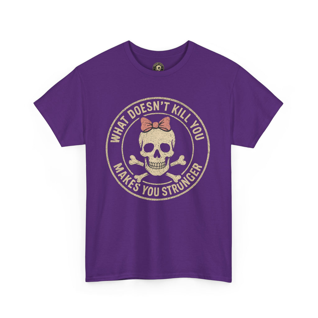 “What Doesn’t Kill You Makes You Stronger” Skull & Bow T-Shirt – Vintage Grunge Graphic | Gildan 5000