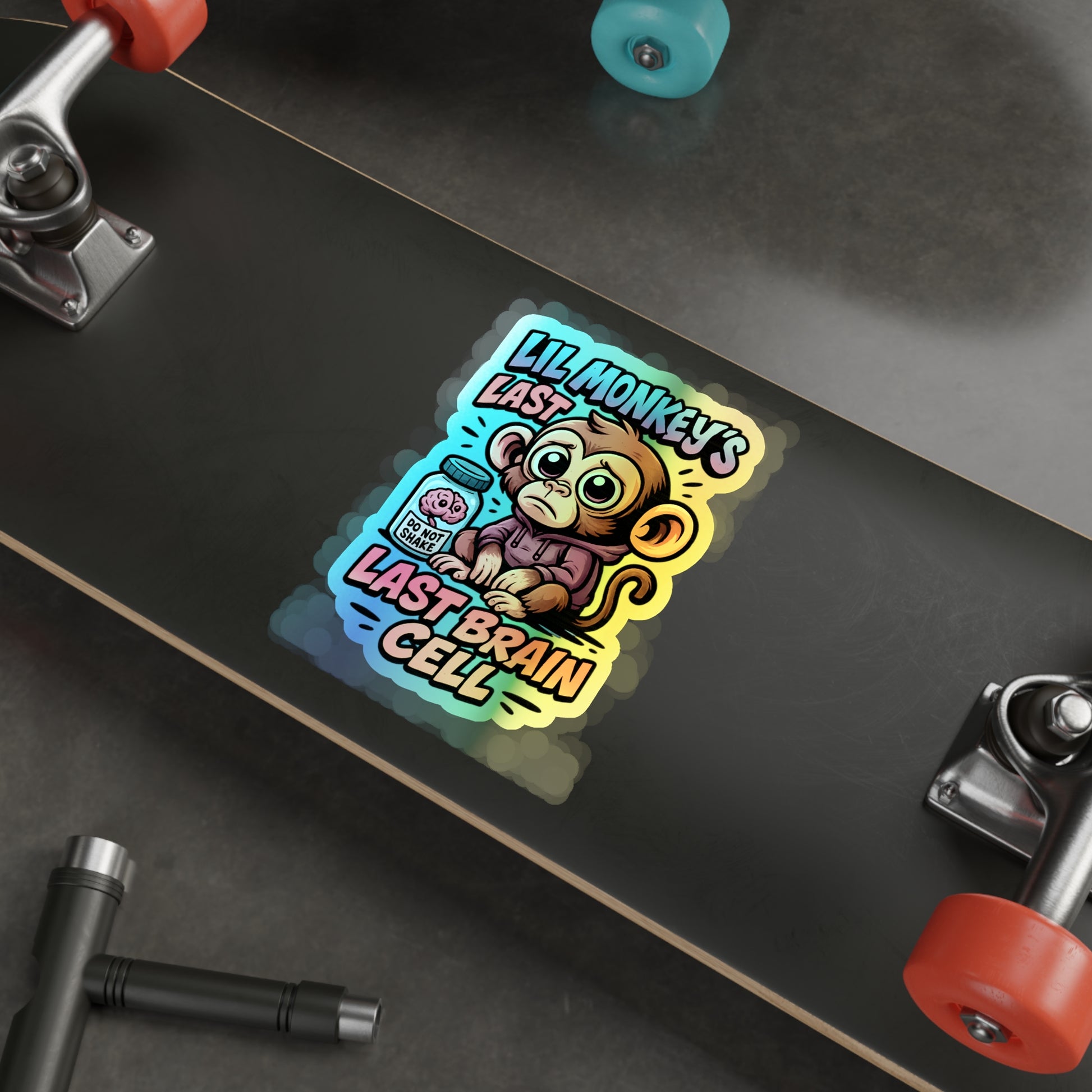 Lil Monkey’s Last Brain Cell Holographic Sticker – Funny ADHD Meme Vinyl Decal