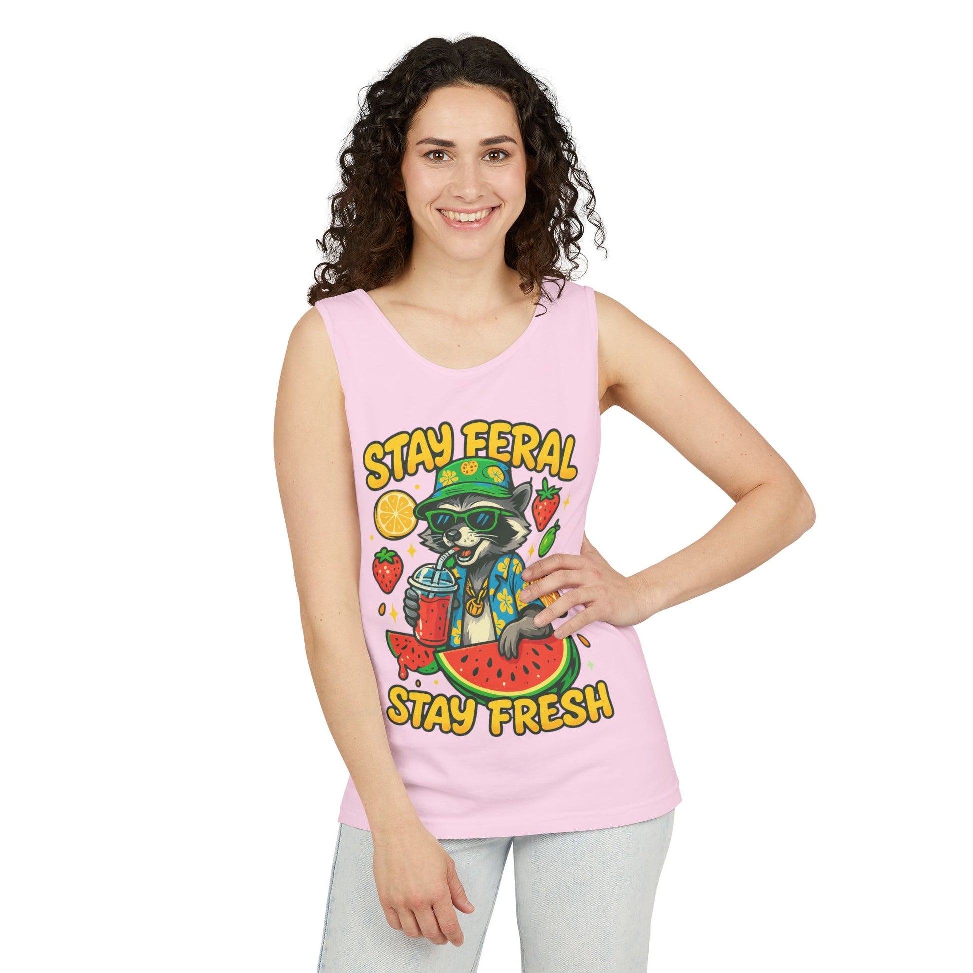 Stay Feral Stay Fresh Tank Top, Summer Apparel, Unisex Graphic Tee, Beachwear, Fun Gift for Animal Lovers