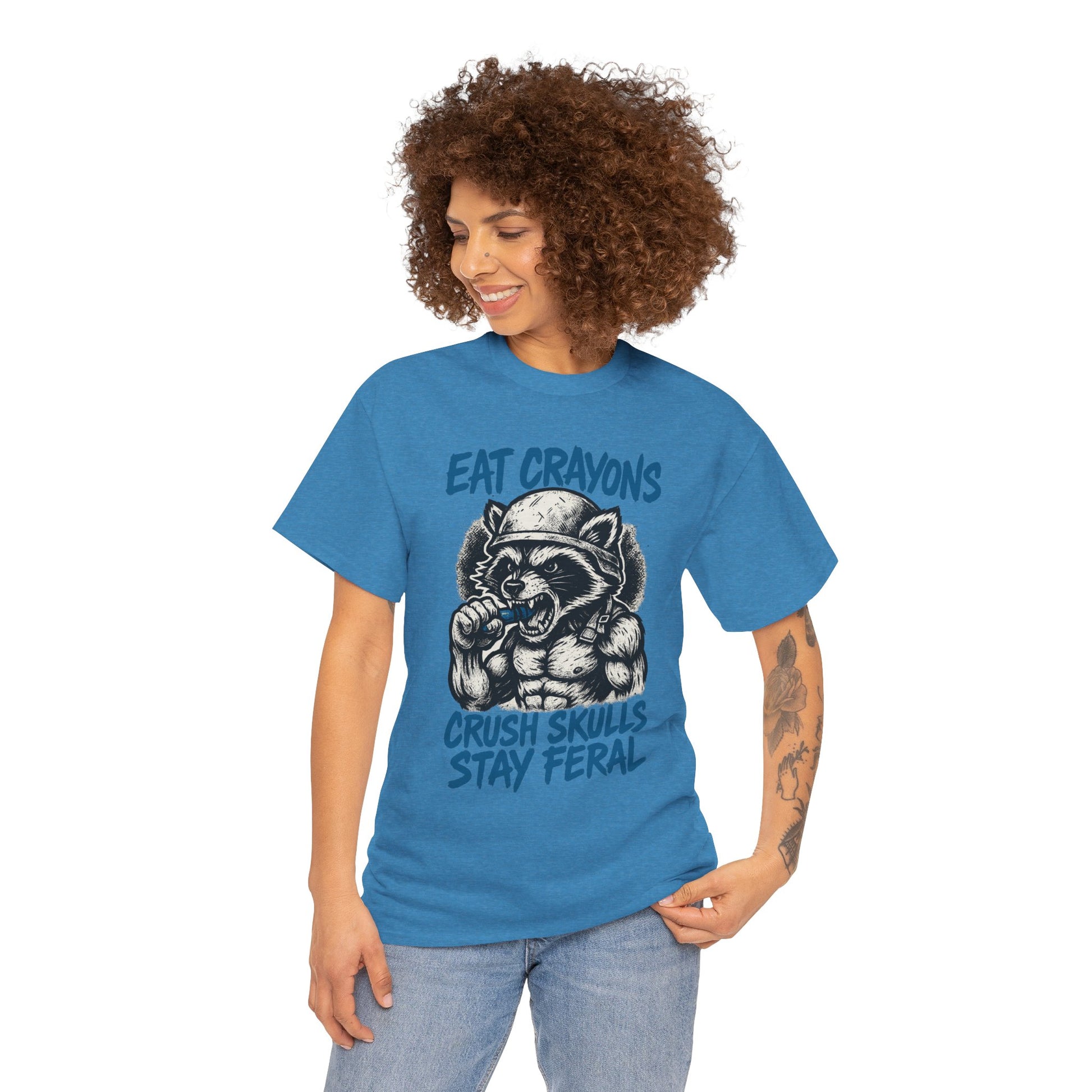 Eat Crayons Crush Skulls Stay Feral Military Raccoon Shirt – Gildan 5000