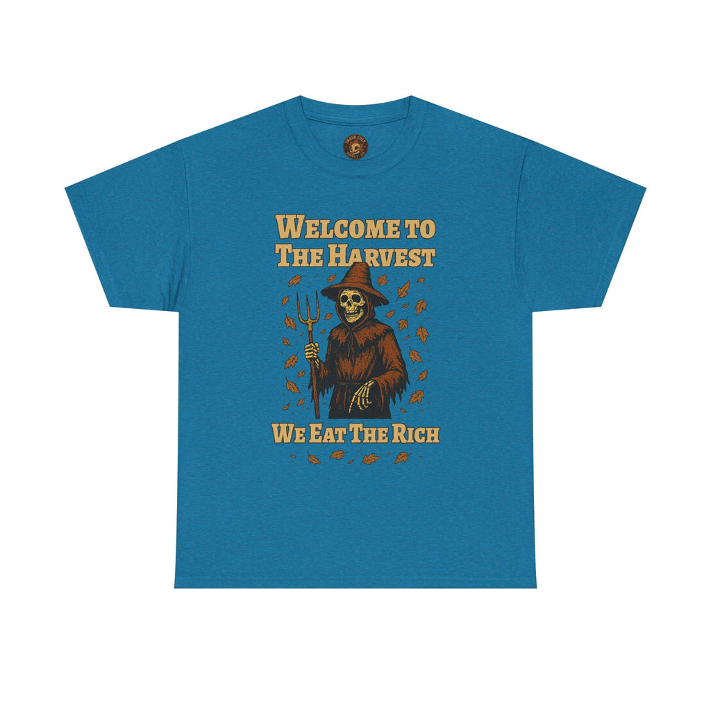 Eat the Rich Shirt – Welcome to the Harvest Skeleton Scarecrow Tee – Fall of Humanity Collection – Trash Cult Supply Co.