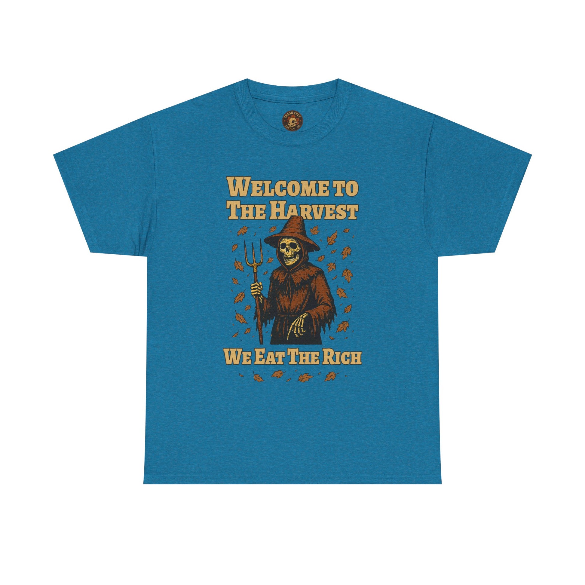 Eat the Rich Shirt – Welcome to the Harvest Skeleton Scarecrow Tee – Fall of Humanity Collection – Trash Cult Supply Co.