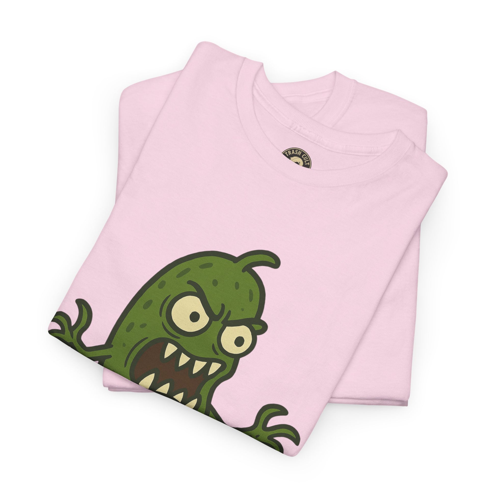 Feral Pickle Cartoon Tee – Trashcore Angry Pickle Shirt – Gildan 5000 Unisex Heavy Cotton