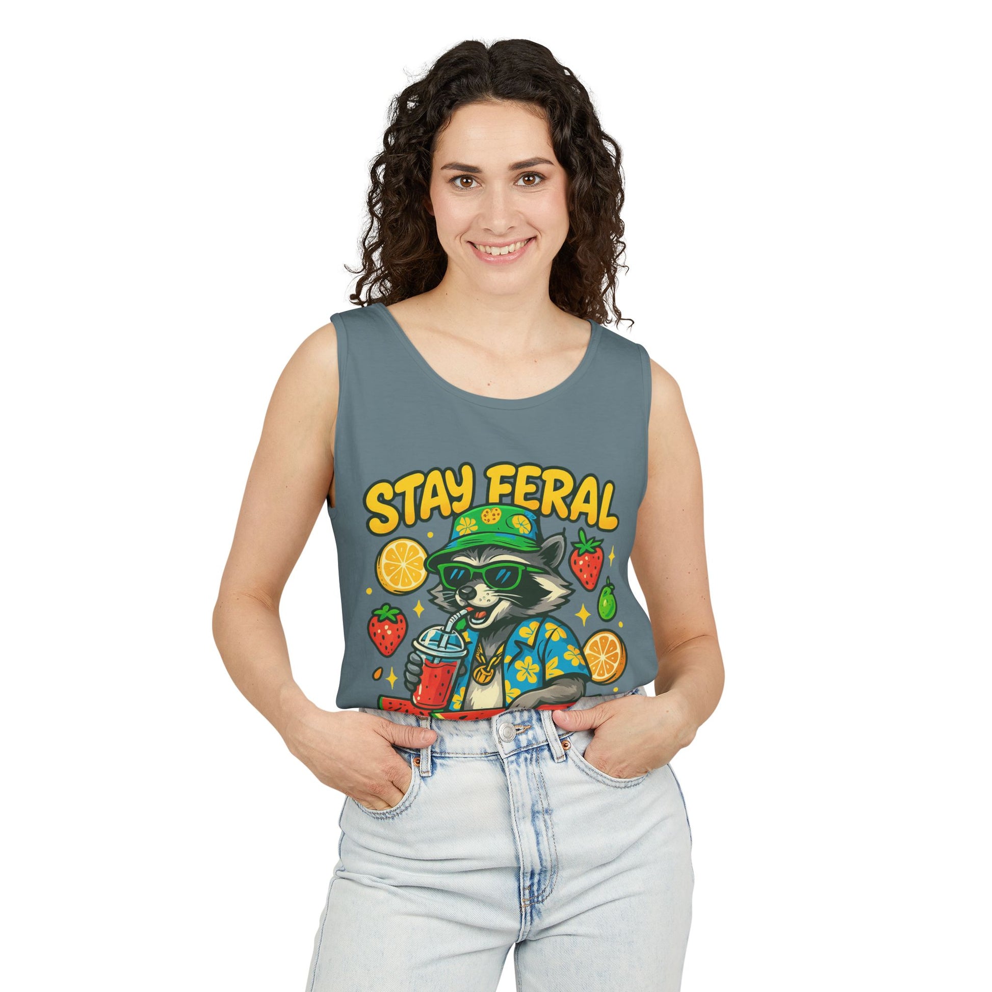 Stay Feral Stay Fresh Tank Top, Summer Apparel, Unisex Graphic Tee, Beachwear, Fun Gift for Animal Lovers