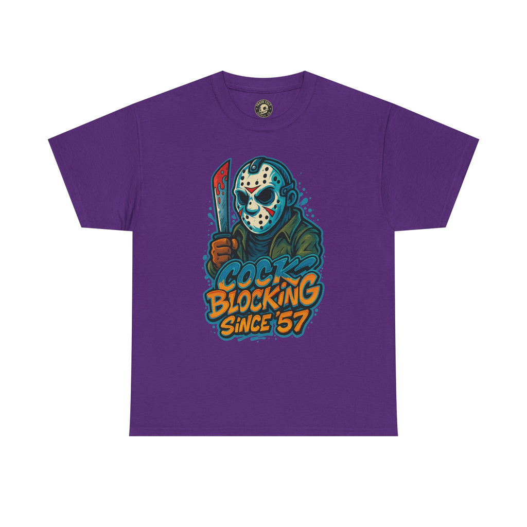Jason Voorhees “Cock Blocking Since ’57” Funny Horror T-Shirt – Gildan 5000 | Slasher Meme Graphic Tee