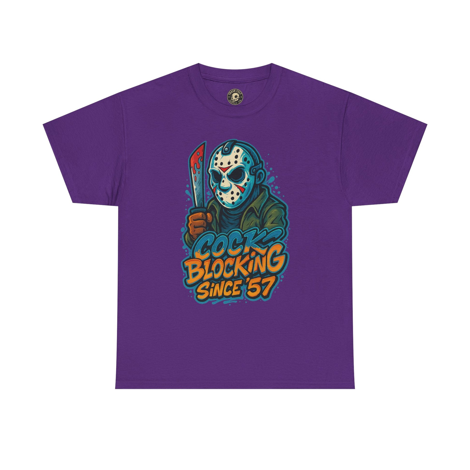 Jason Voorhees “Cock Blocking Since ’57” Funny Horror T-Shirt – Gildan 5000 | Slasher Meme Graphic Tee