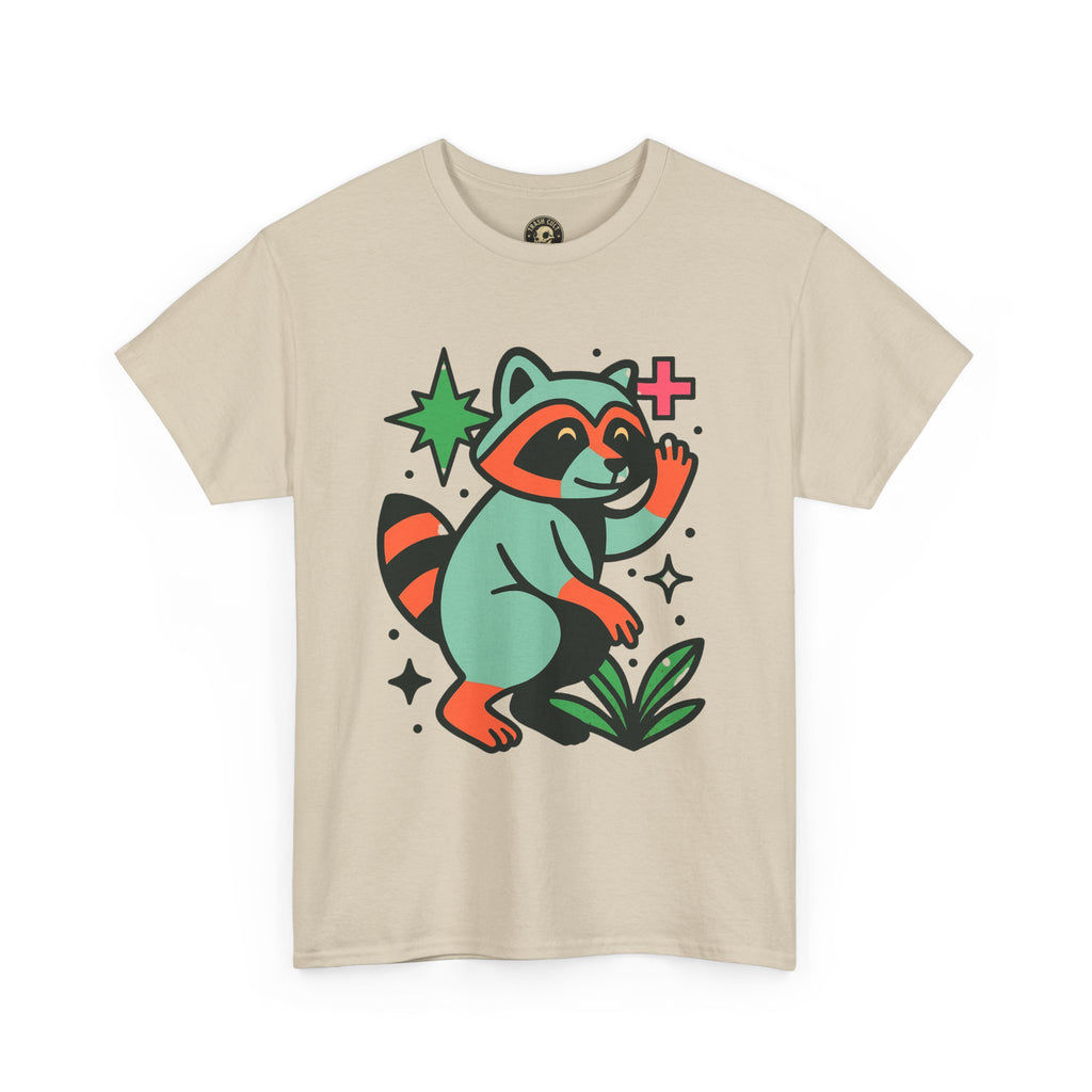 Playful Raccoon Unisex Heavy Cotton Tee | Cute Animal Shirt for Nature Lovers, Graphic Tee, Gift for Kids, Casual Wear, Eco-Friendly