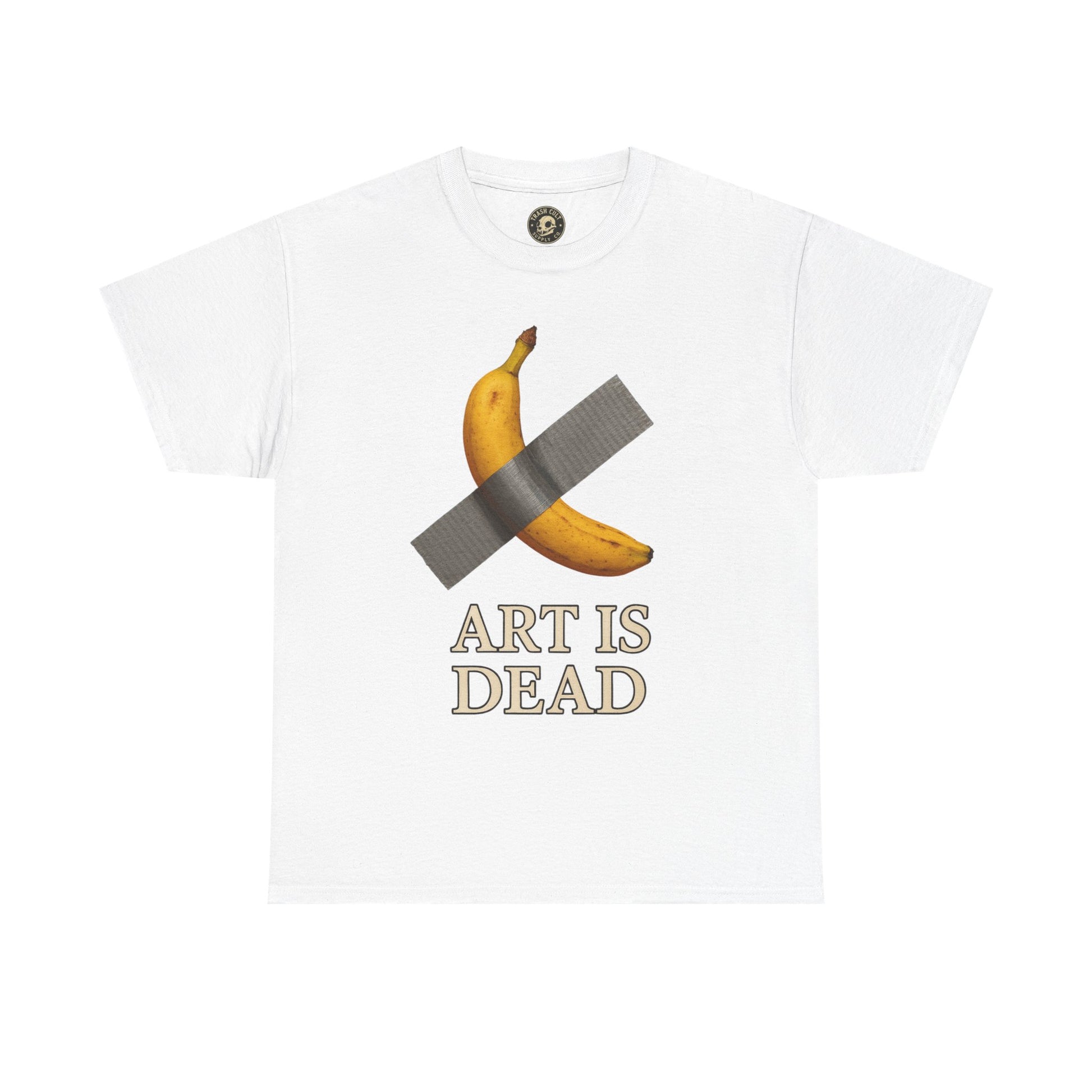 “ART IS DEAD” Banana Duct Tape Meme Tee – Satirical Art Parody Shirt by Trash Cult Supply Co.