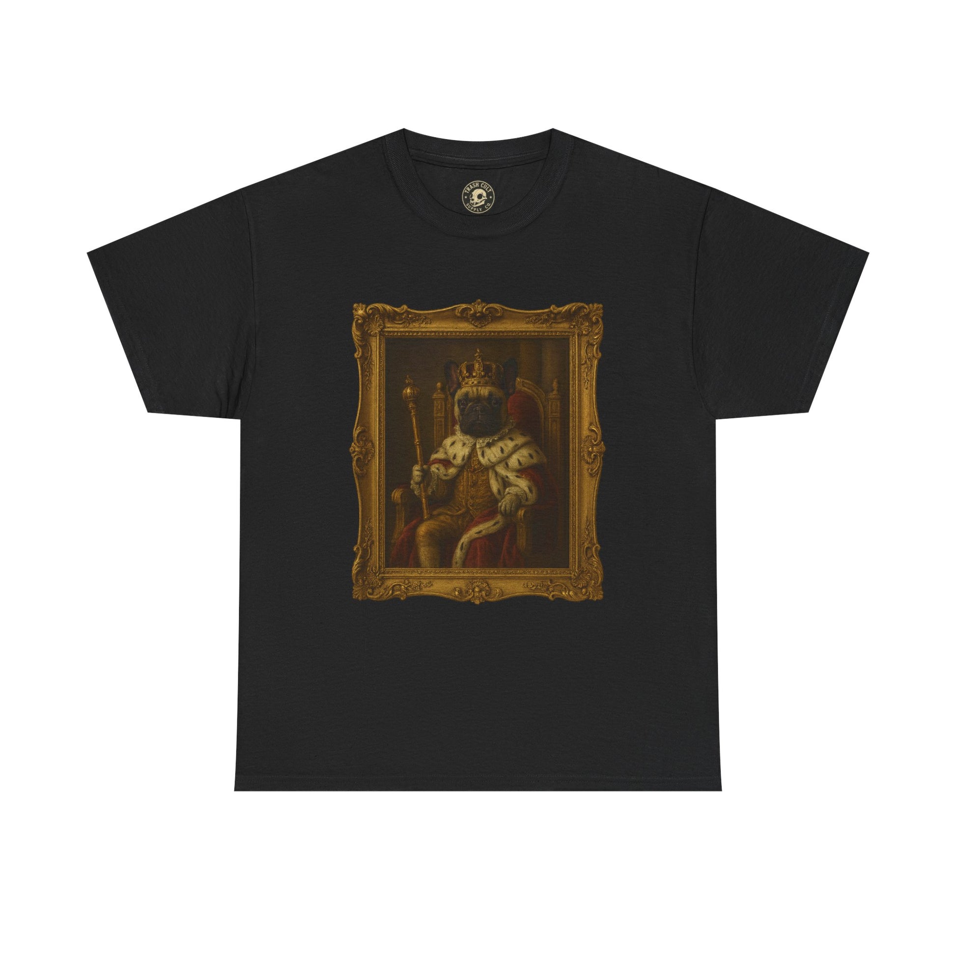 French Bulldog King Baroque Portrait Shirt – Funny Royal Dog Tee – Gildan 5000 Unisex Heavy Cotton