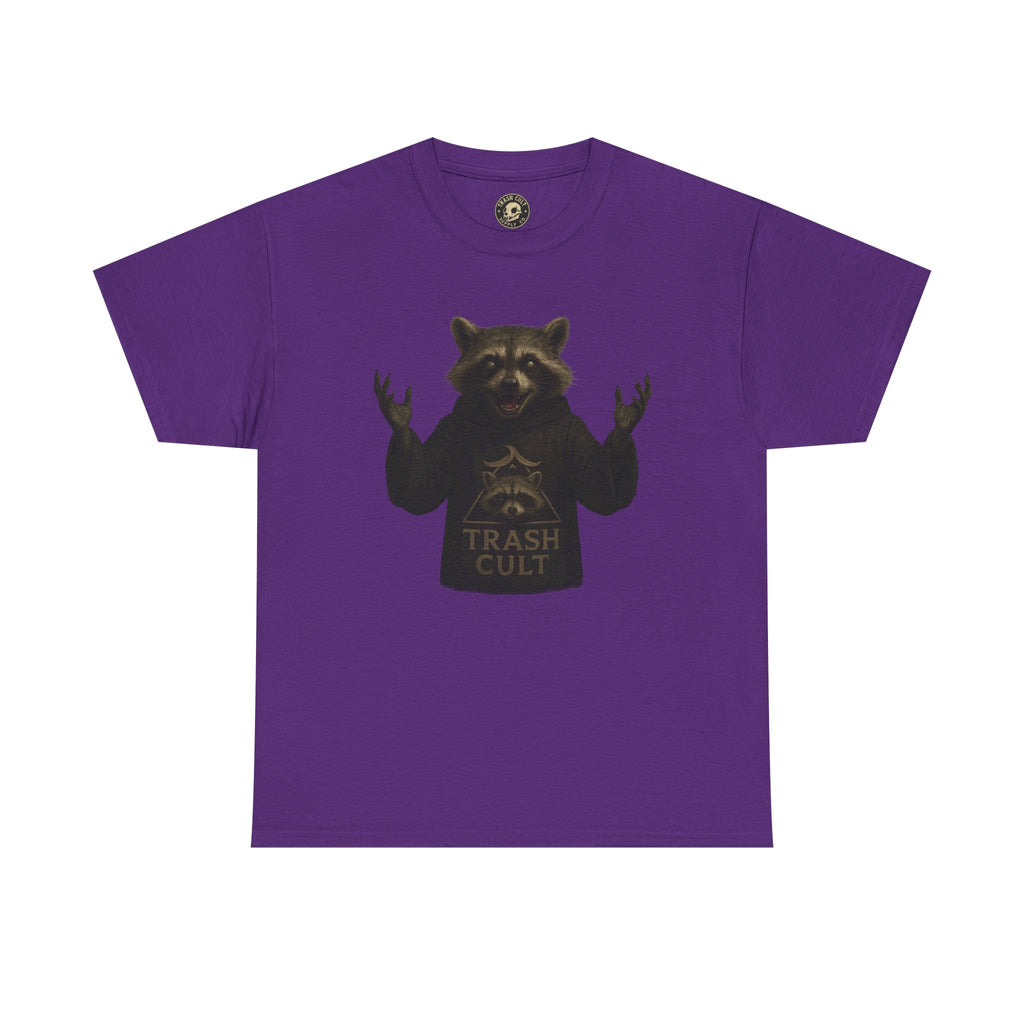 Raccoon Cult Leader Shirt – Trash Cult Unhinged Mascot Tee for Dark Fabrics | Gildan 5000