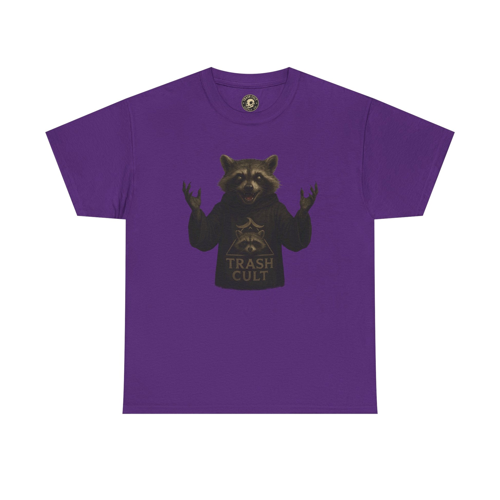 Raccoon Cult Leader Shirt – Trash Cult Unhinged Mascot Tee for Dark Fabrics | Gildan 5000