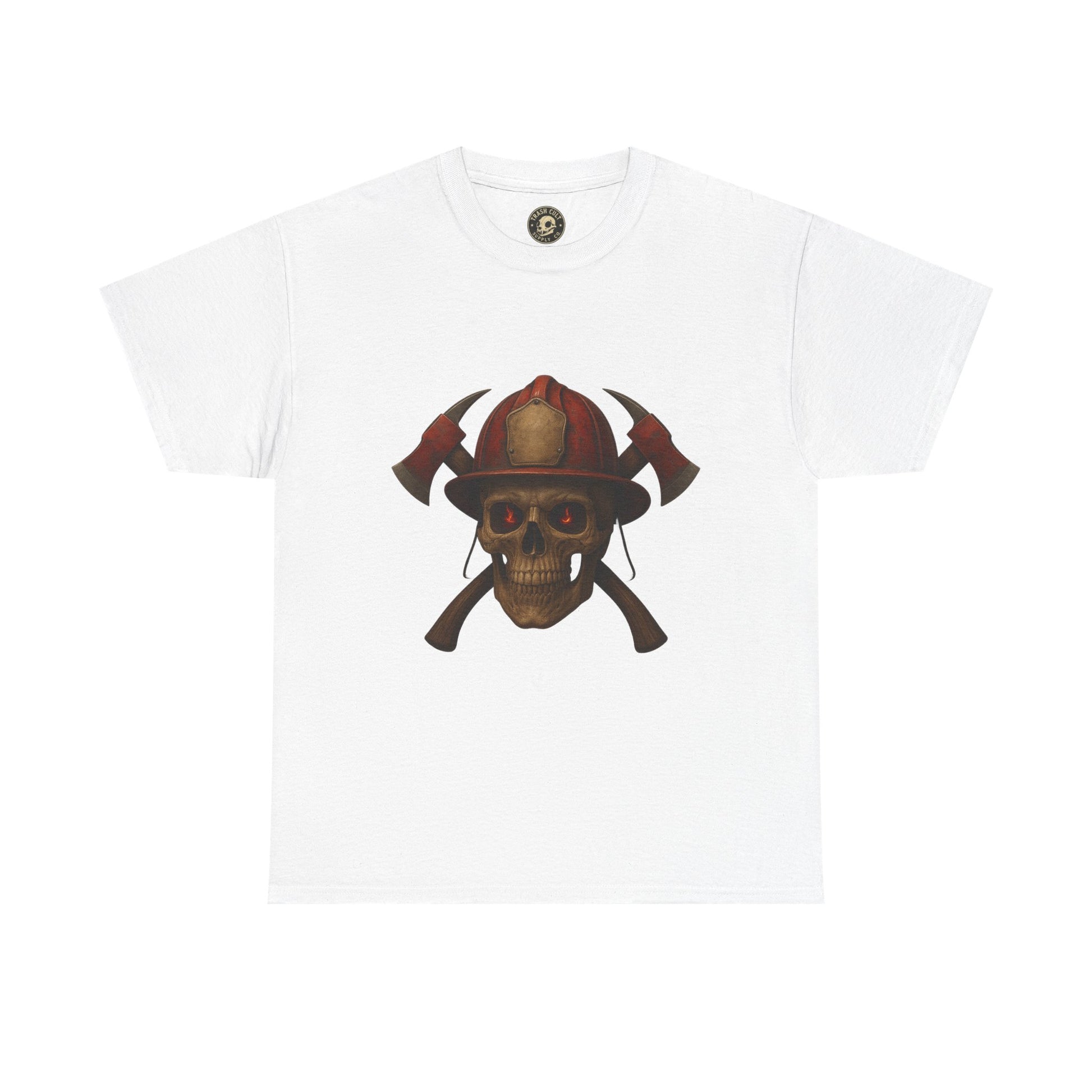 Skull Firefighter Tee, Unisex Heavy Cotton Shirt, Firefighter Gift, Halloween Costume T-Shirt, Unique Graphic Tee, Casual Wear