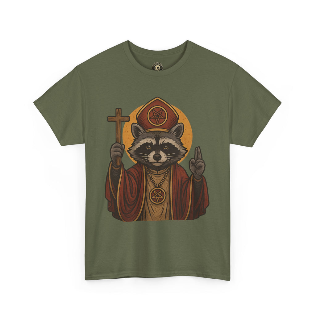 Holy Raccoon Pope Shirt – Funny Cult Priest Graphic Tee – Gildan 5000 Unisex