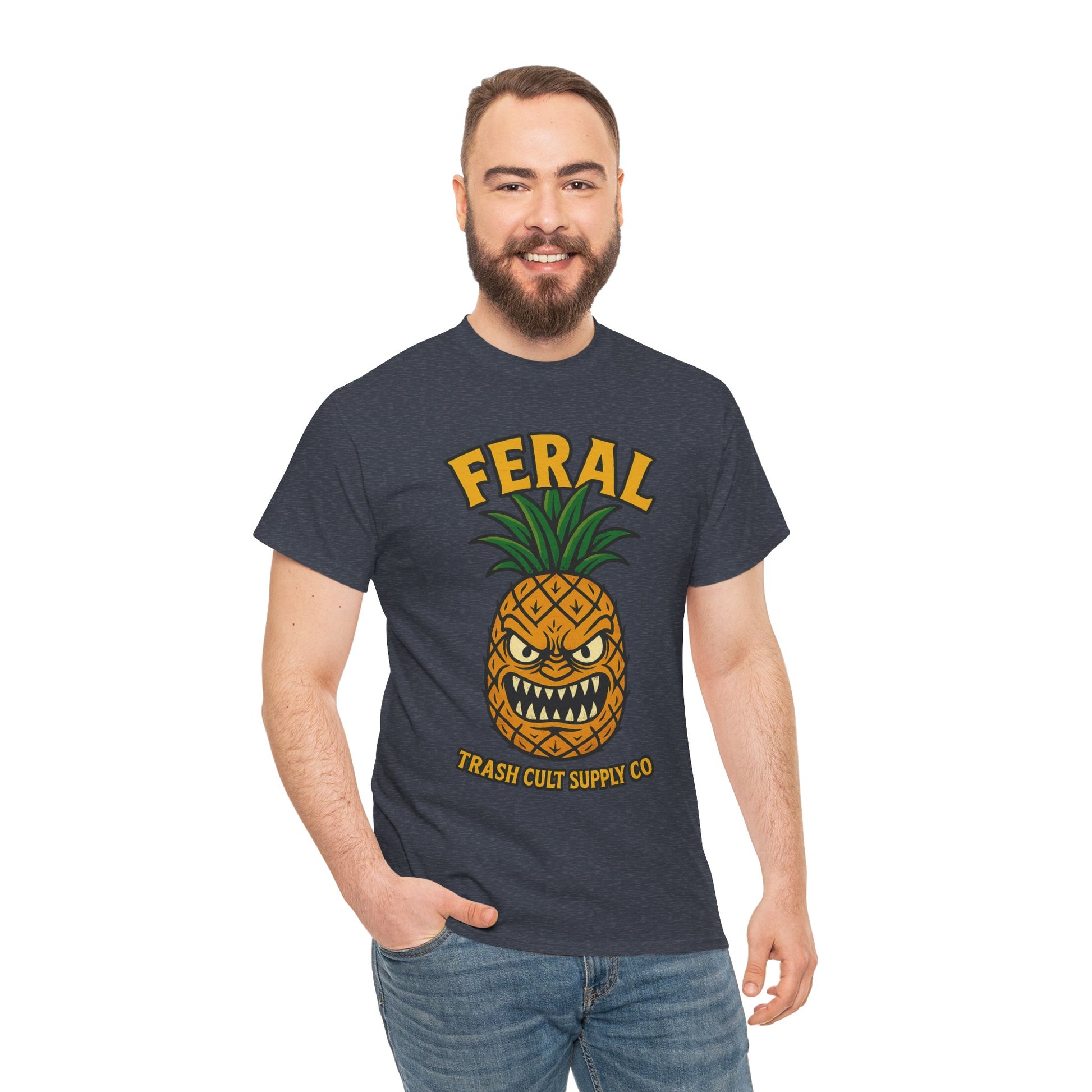 Feral Evil Pineapple Shirt – Aggressive Fruit Trashcore Tee – Gildan 5000 Unisex