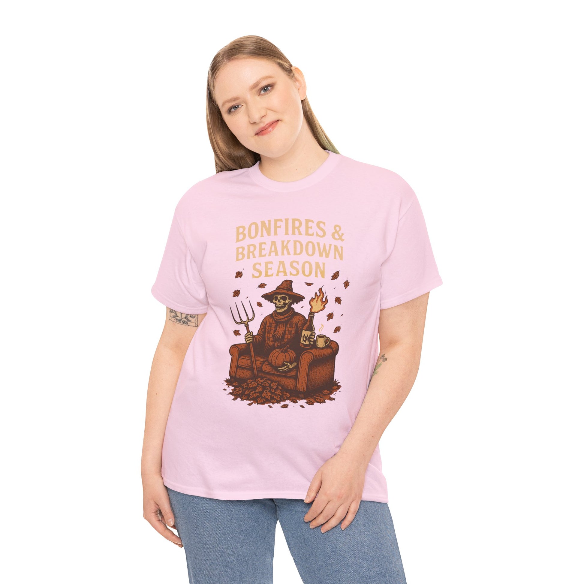 Bonfires & Breakdown Season Shirt – Skeleton Couch Chaos Tee – Fall of Humanity Collection – Trash Cult Supply Co.