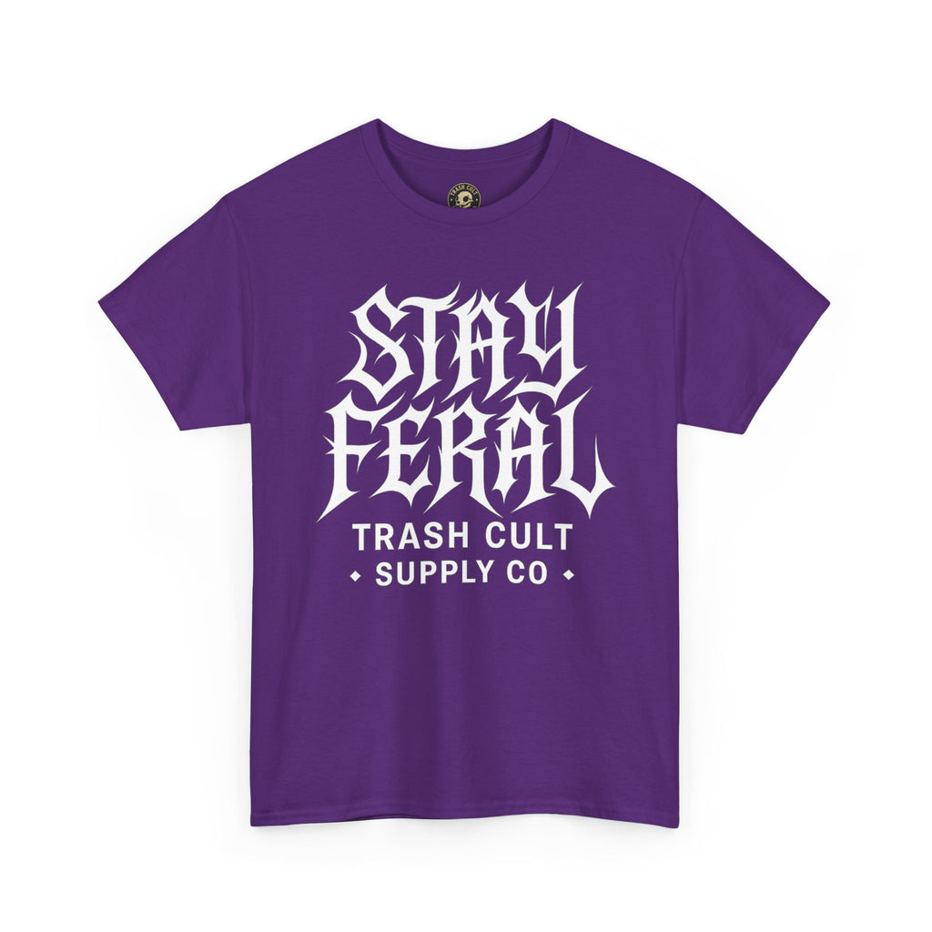 Unisex Heavy Cotton Tee - Stay Feral Graphic Tee, Streetwear Shirt, Gift for Wild Spirits, Eco-Friendly Casualwear, Summer Fashion