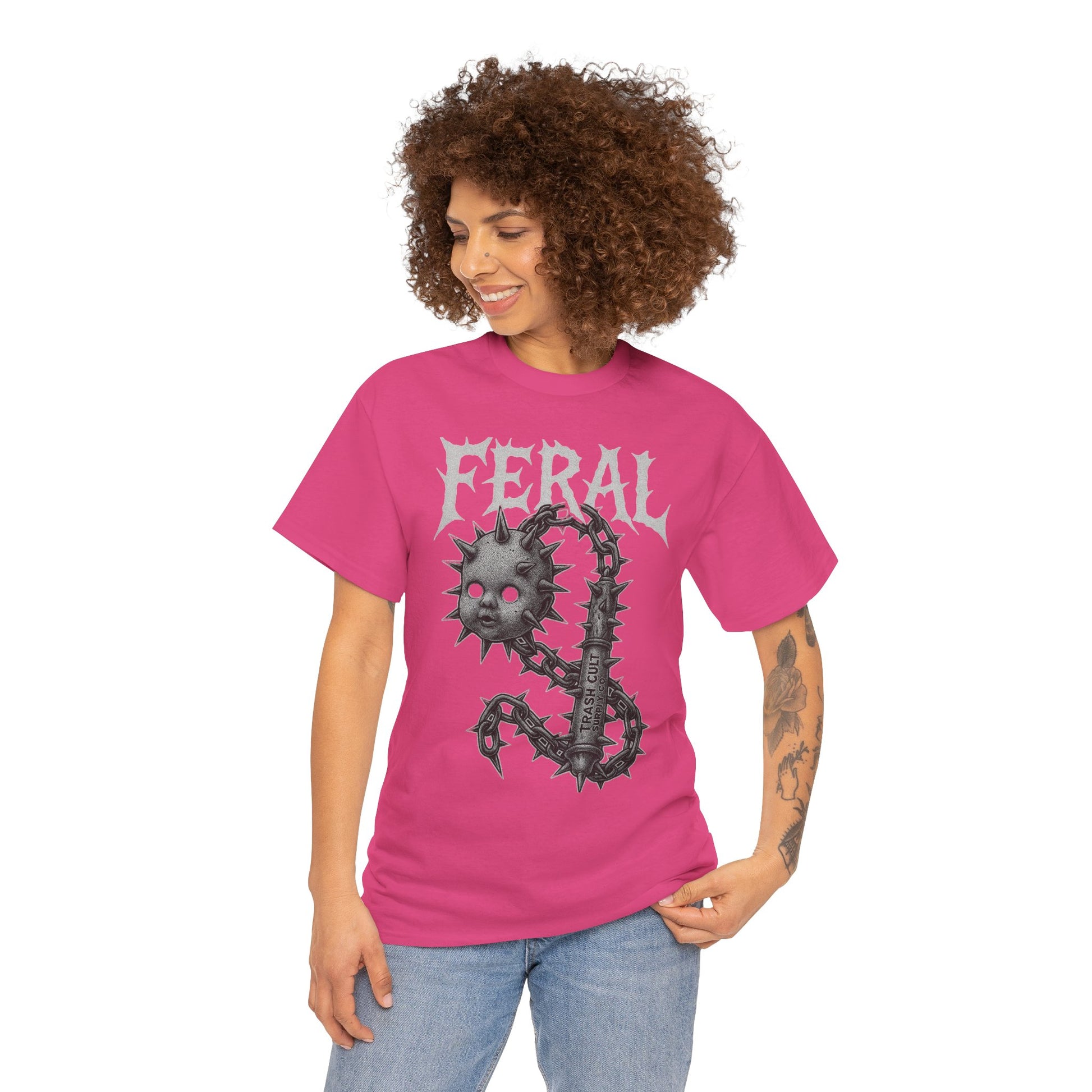FERAL Spiked Doll Flail Tee – Halftone Gothic Weapon Shirt | Trash Cult Supply Co. | Gildan 5000