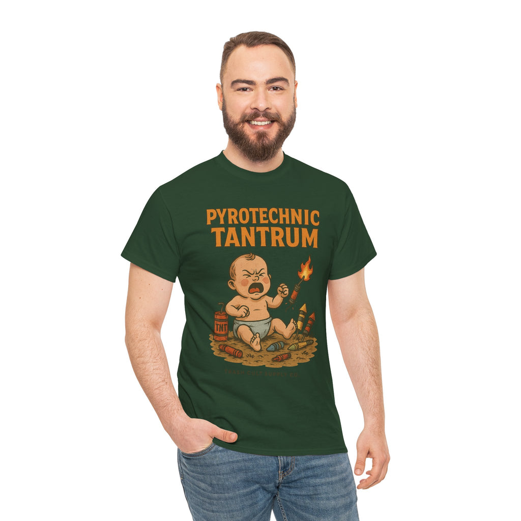 Pyrotechnic Tantrum T-Shirt – Explosive Baby Humor Graphic | Trash Cult Supply Co. | Gildan 5000 Tee