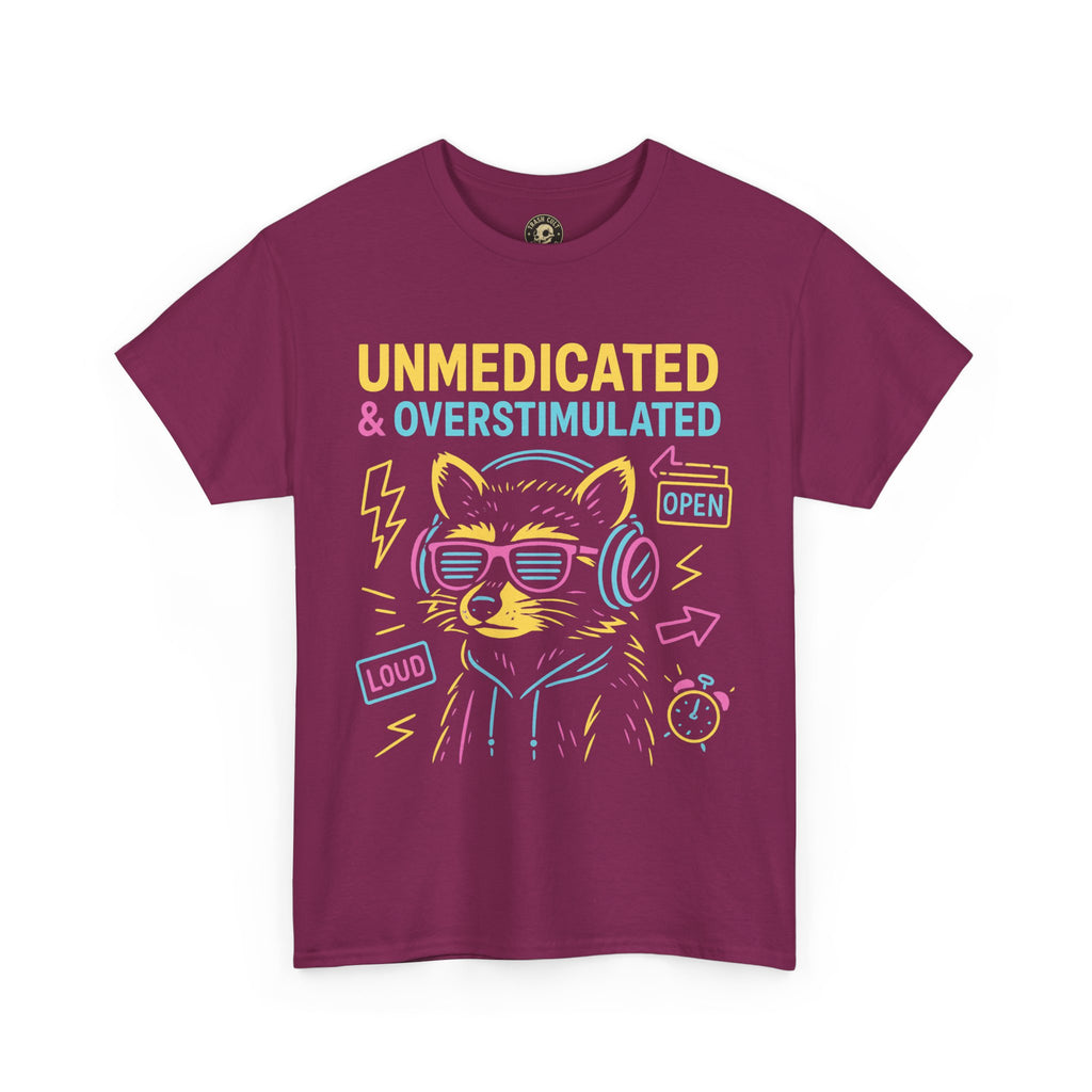 Unmedicated & Overstimulated Neon Raccoon ADHD Shirt – Trash Cult Supply Co. – Gildan 5000