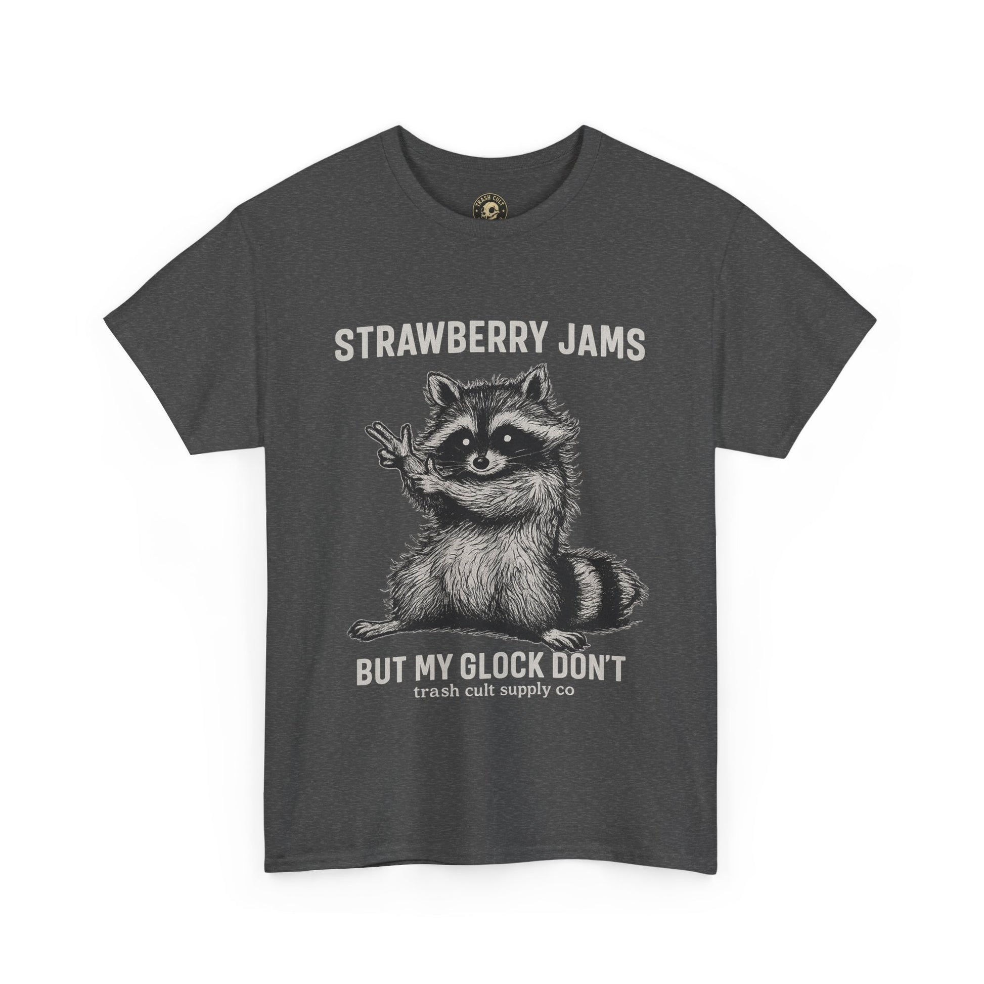 Strawberry Jams But My Glock Don’t Raccoon Shirt – Trash Cult Supply Co. Gildan 5000 Tee