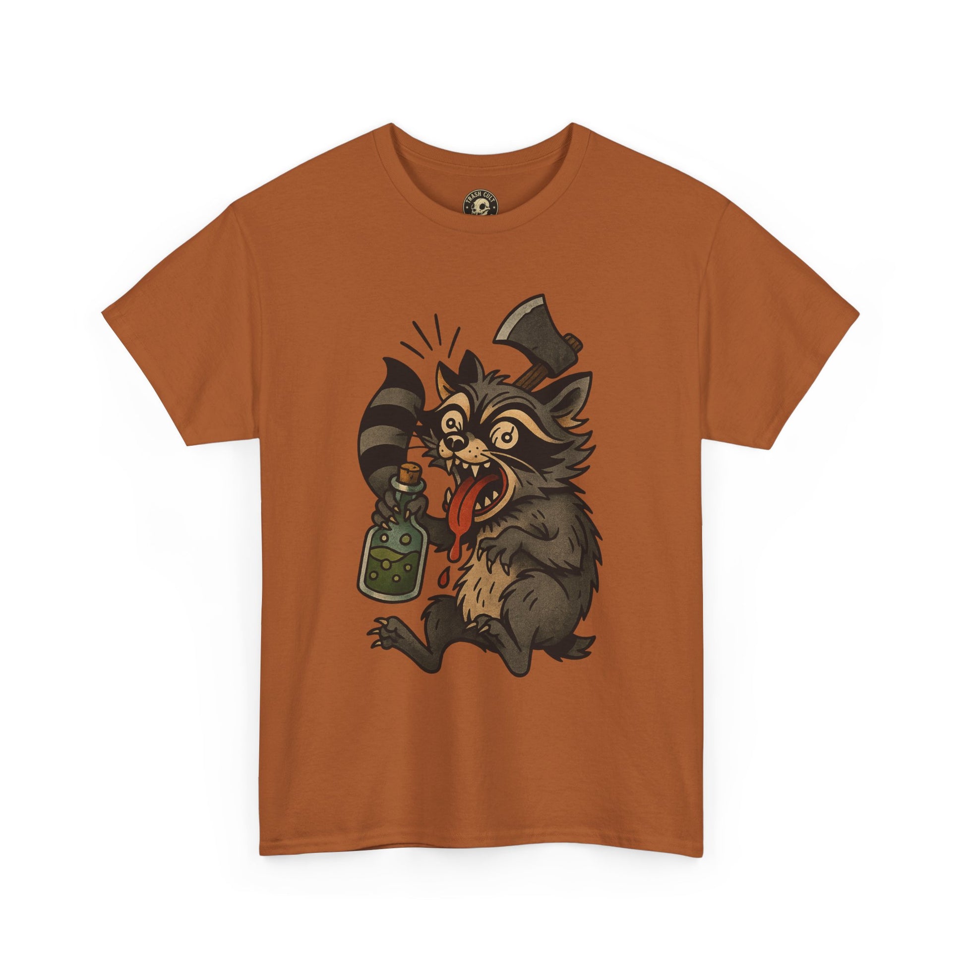 Unhinged Raccoon Shirt – Chaos Gremlin with Axe & Potion | Tattoo Style Tee