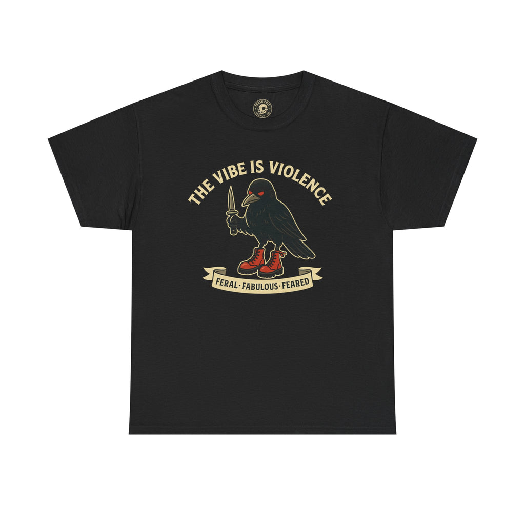 Edgy Graphic Tee: 'The Vibe is Violence' Unisex Heavy Cotton T-Shirt, Casual Wear, Statement Top, Gifts for Friends, Streetwear Fashion