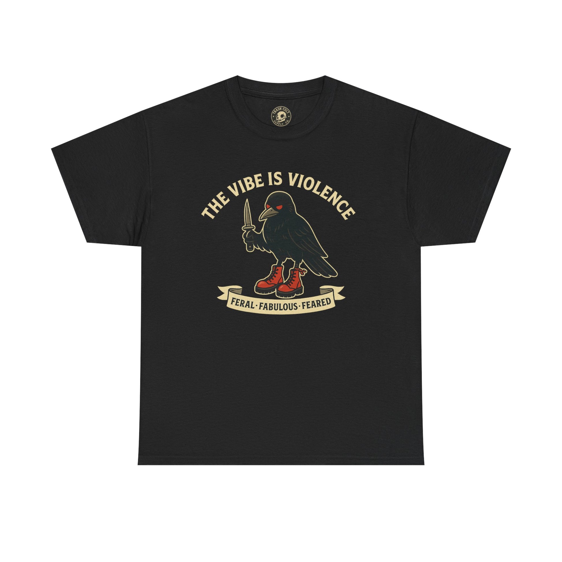 Edgy Graphic Tee: 'The Vibe is Violence' Unisex Heavy Cotton T-Shirt, Casual Wear, Statement Top, Gifts for Friends, Streetwear Fashion
