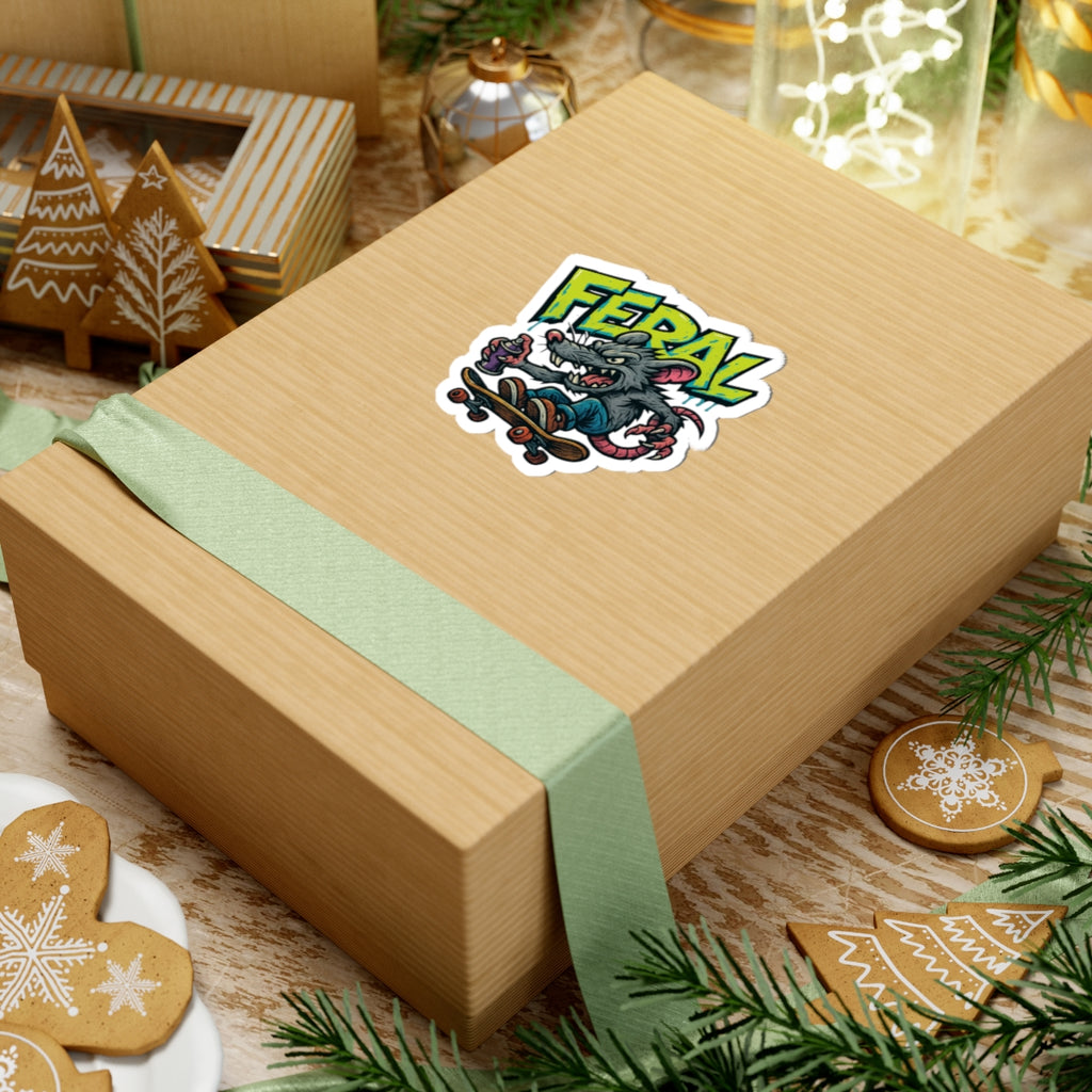 Feral Skate Rat Stickers | Cool Kiss-Cut Decals for Laptops, Water Bottles, Skateboards, Party Favors, Graffiti Lovers