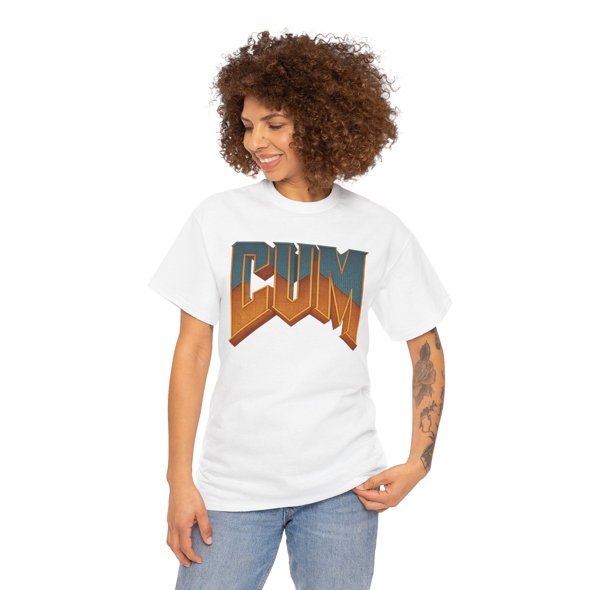 CUM Parody Metal Logo Shirt – Doom-Inspired Retro Gamer Tee on Gildan 5000